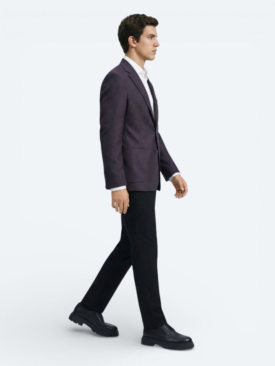 Saks Desenli Modern Fit Yün Karışımlı Ceket - 2