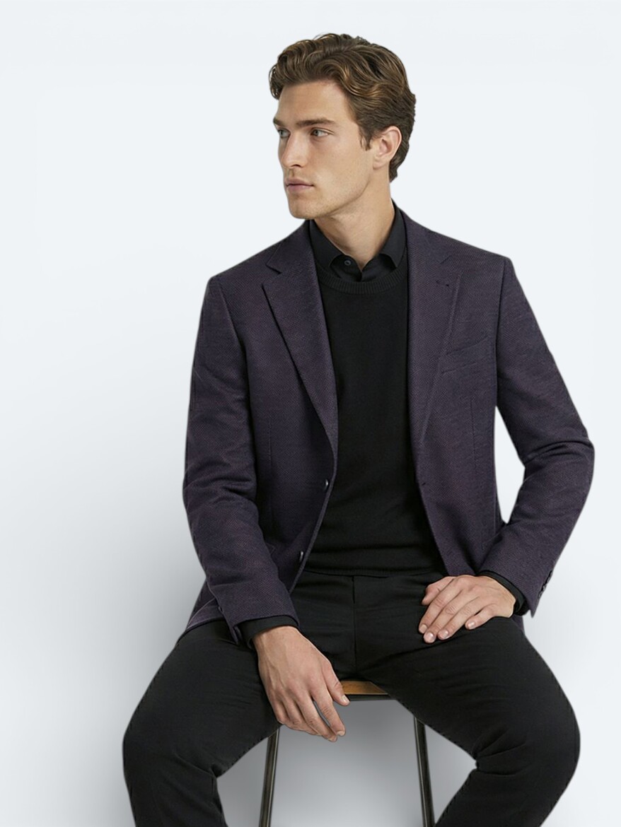 Saks Desenli Modern Fit Yün Karışımlı Ceket - KİP