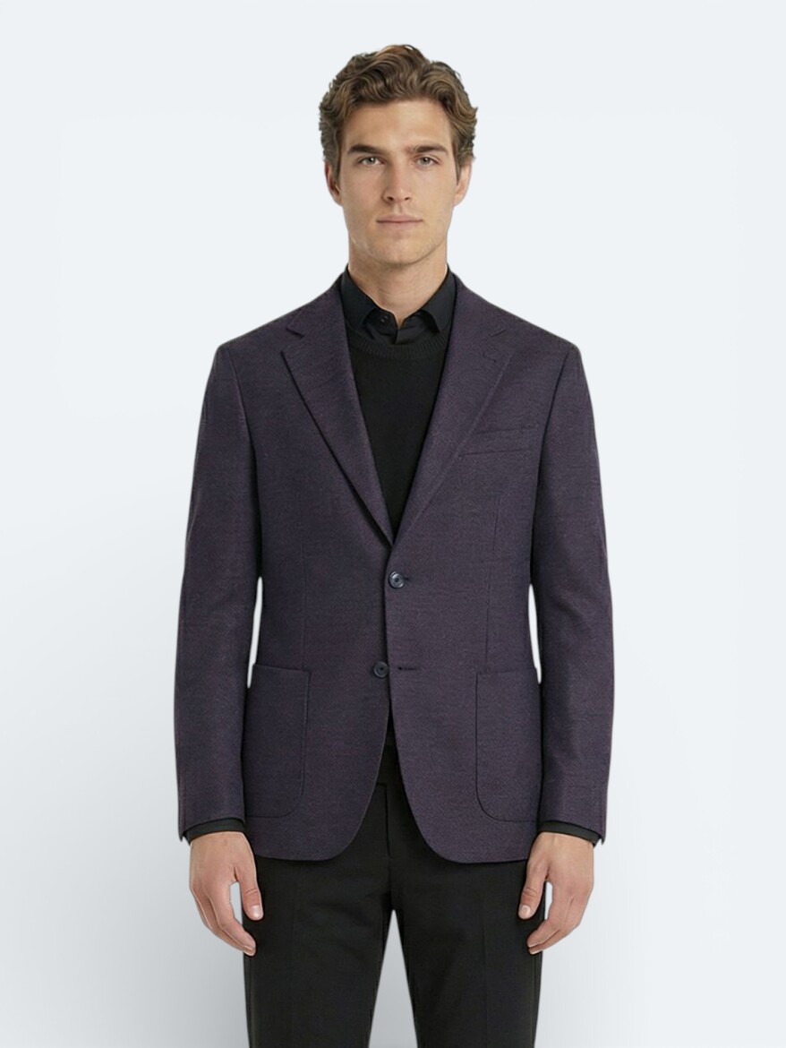 Saks Desenli Modern Fit Yün Karışımlı Ceket - 3