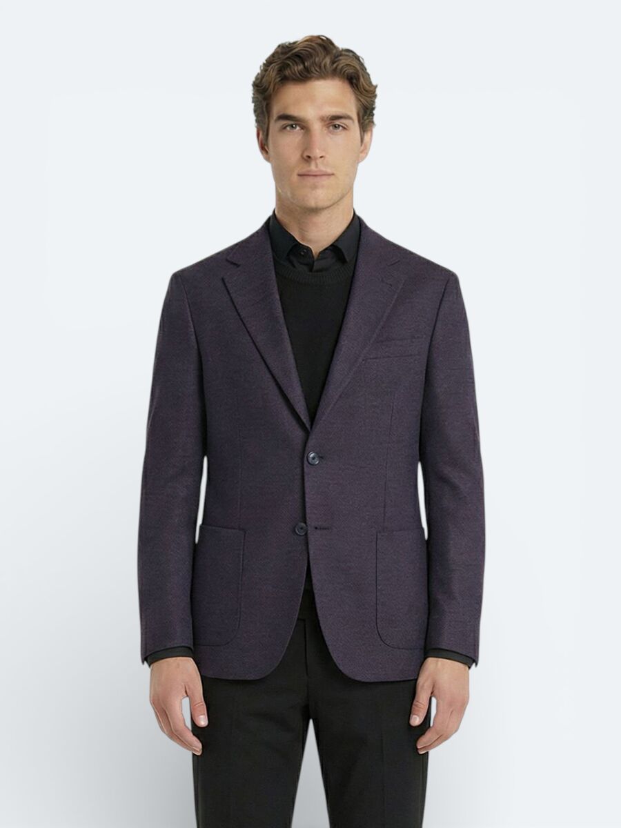 Saks Desenli Modern Fit Yün Karışımlı Ceket - 3