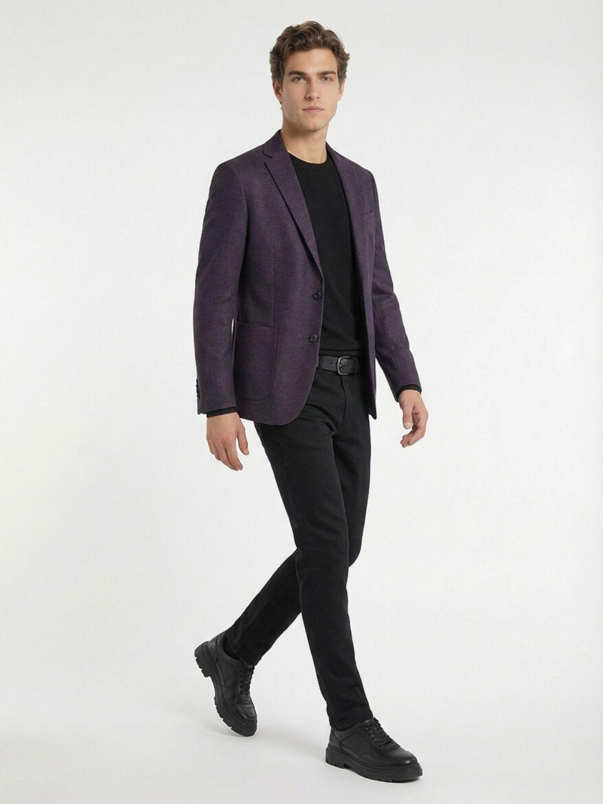 Saks Desenli Modern Fit Yün Karışımlı Ceket - 8