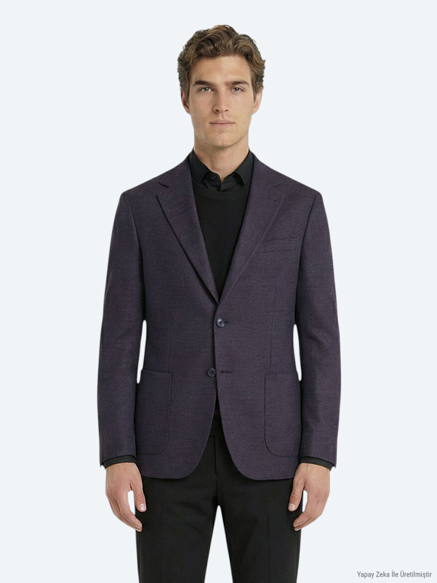 Saks Desenli Modern Fit Yün Karışımlı Ceket - KİP
