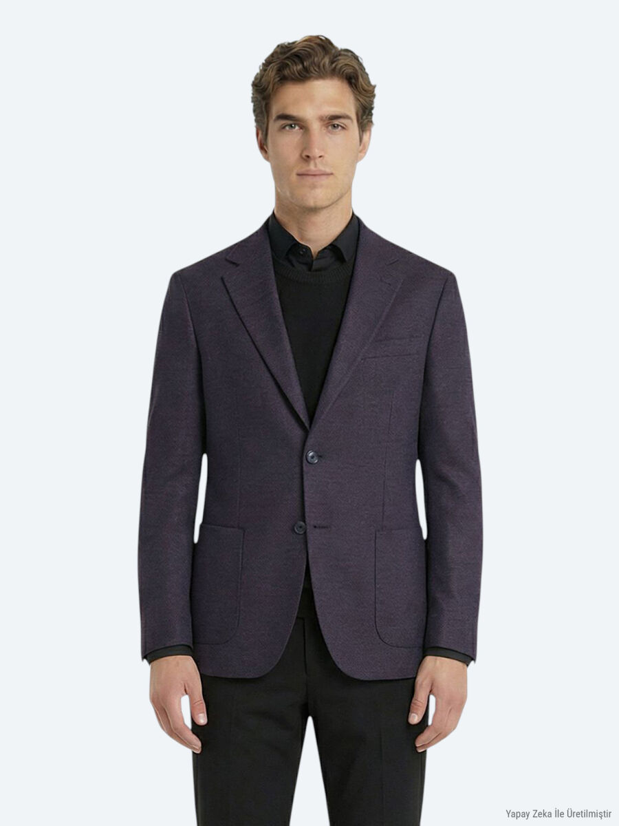Saks Desenli Modern Fit Yün Karışımlı Ceket - 1