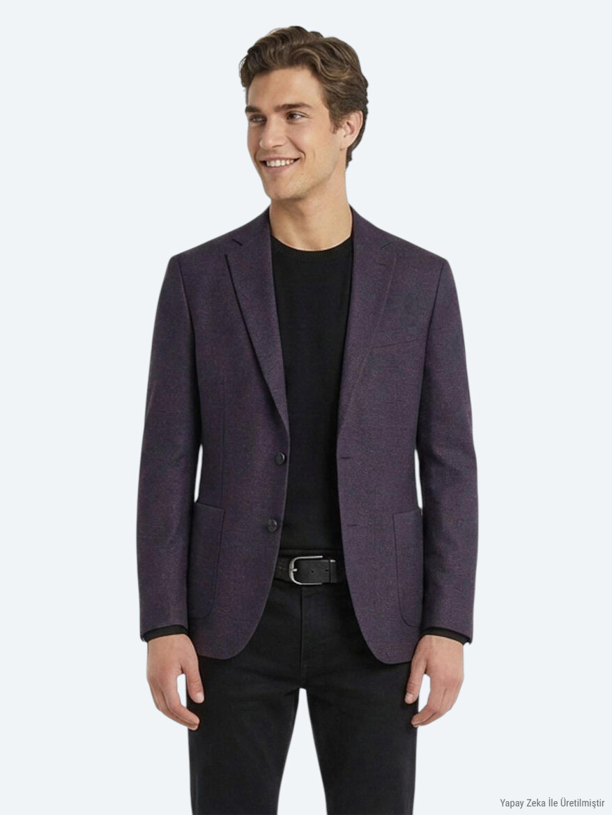 Saks Desenli Modern Fit Yün Karışımlı Ceket - KİP