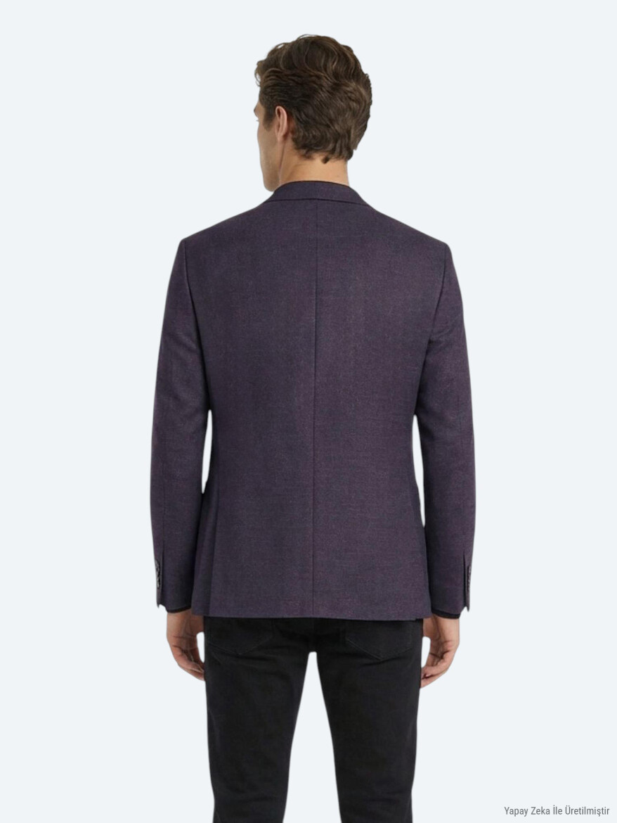Saks Desenli Modern Fit Yün Karışımlı Ceket - 4