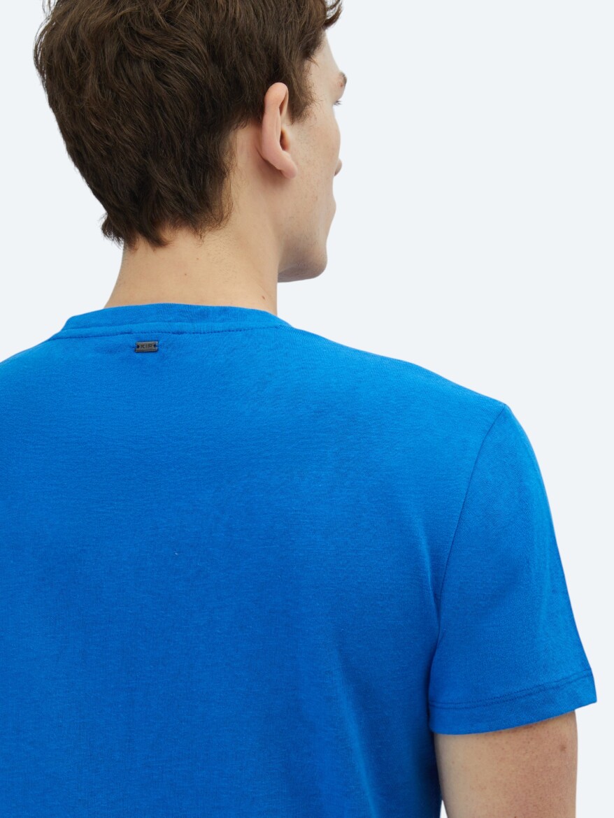 Saks Düz Bisiklet Yaka Pamuk Karışımlı T-Shirt - 5