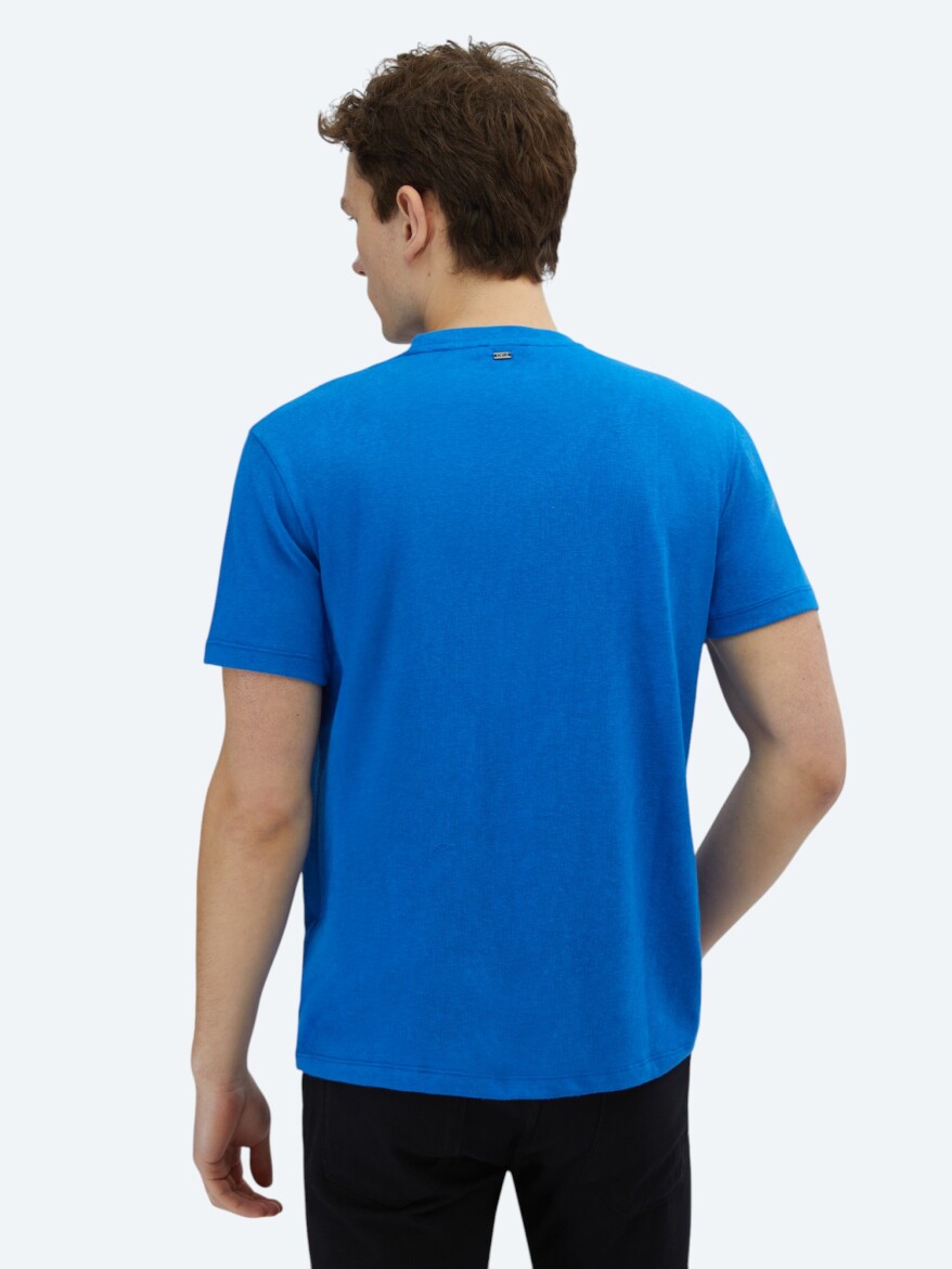 Saks Düz Bisiklet Yaka Pamuk Karışımlı T-Shirt - 6