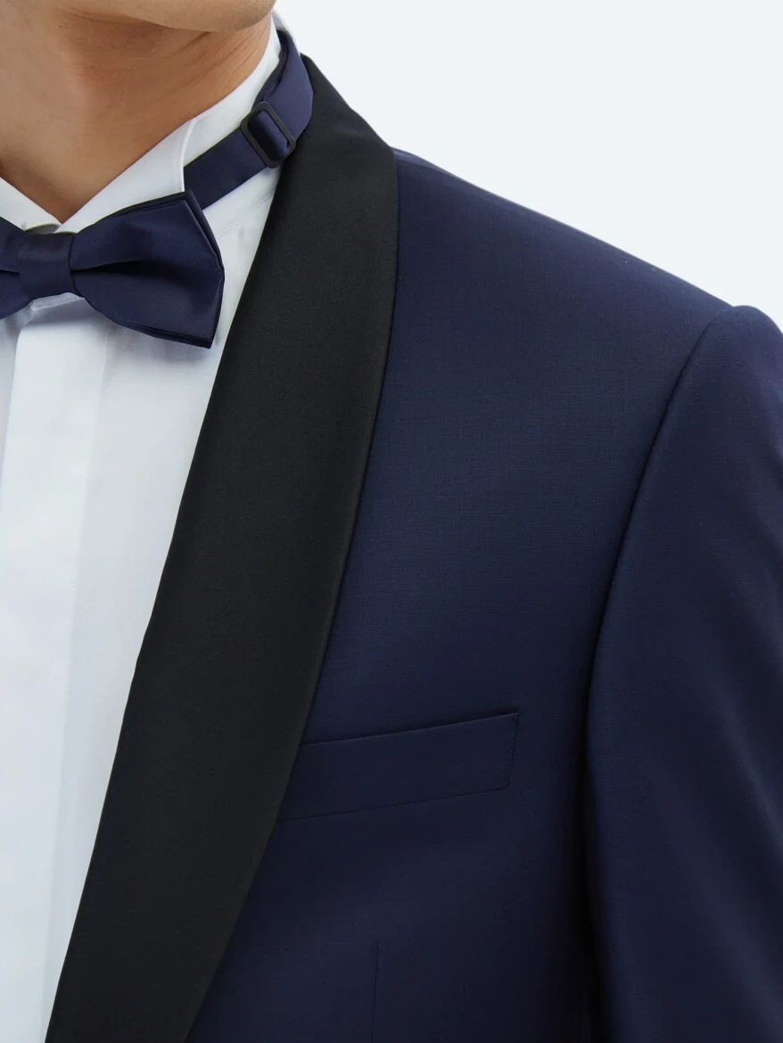 Saks Düz Modern Fit Kelebek Yaka Dokuma Smokin Takım Elbise - 4
