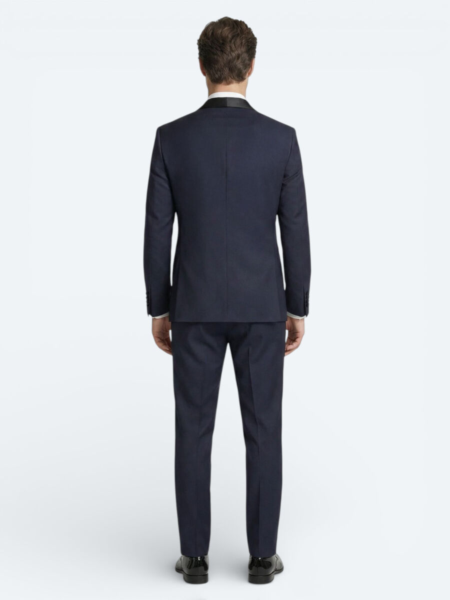 Saks Düz Modern Fit Şal Yaka Dokuma Smokin Takım Elbise - 4