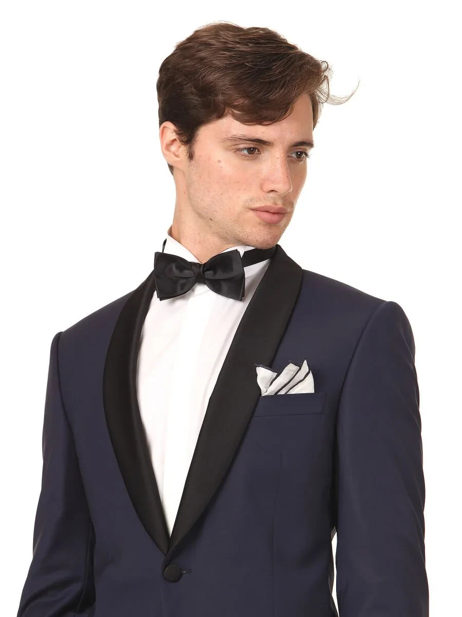 Saks Düz Modern Fit Şal Yaka Dokuma Smokin Takım Elbise - 2