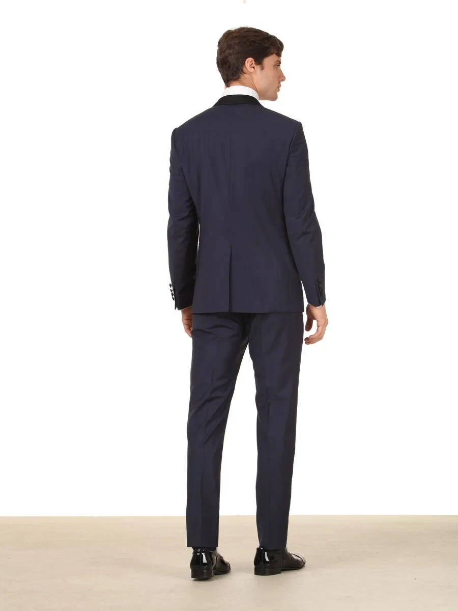 Saks Düz Modern Fit Şal Yaka Dokuma Smokin Takım Elbise - 4