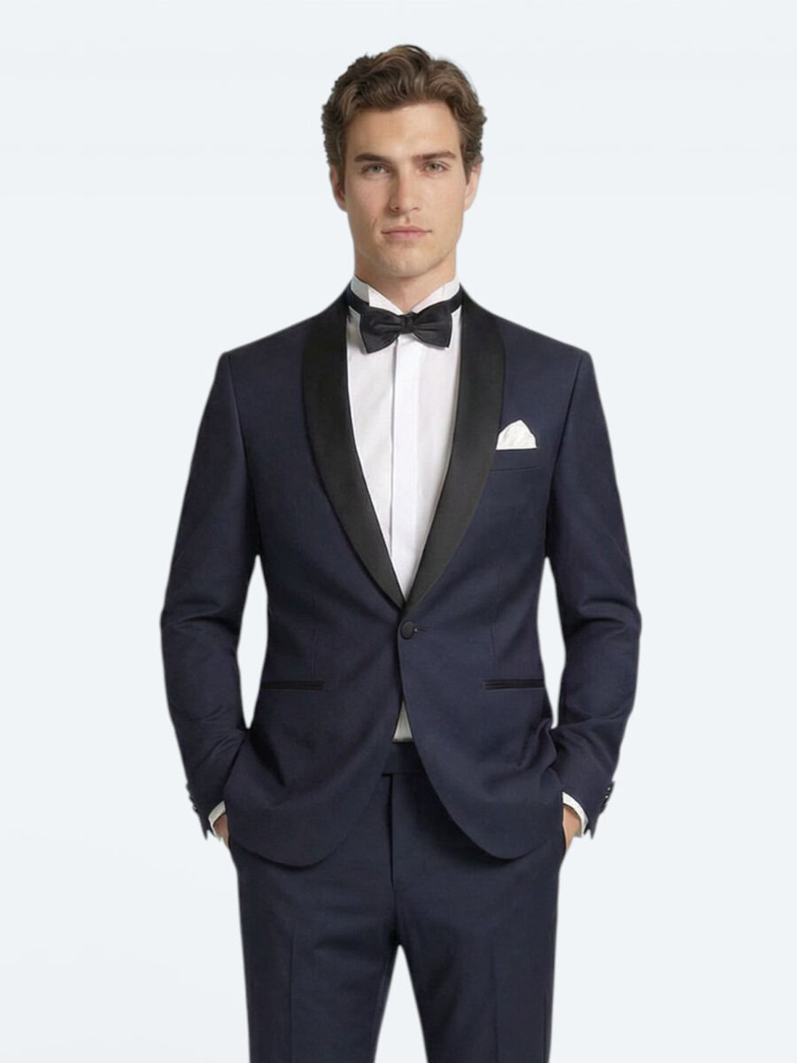 Saks Düz Modern Fit Şal Yaka Dokuma Smokin Takım Elbise - 1