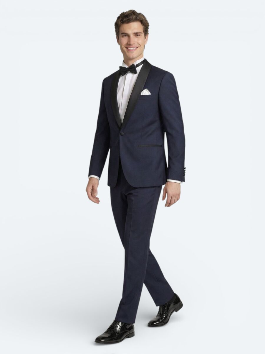 Saks Düz Modern Fit Şal Yaka Dokuma Smokin Takım Elbise - 2