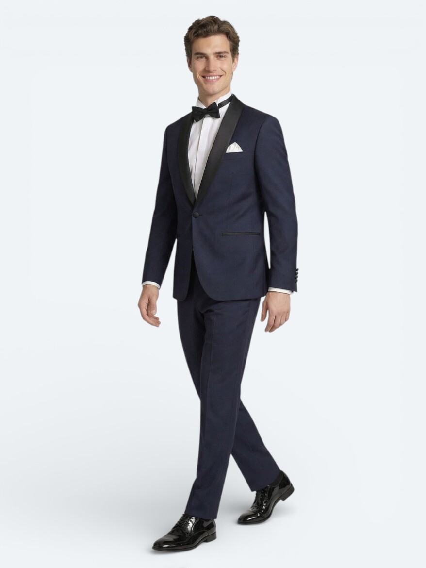 Saks Düz Modern Fit Şal Yaka Dokuma Smokin Takım Elbise - KİP