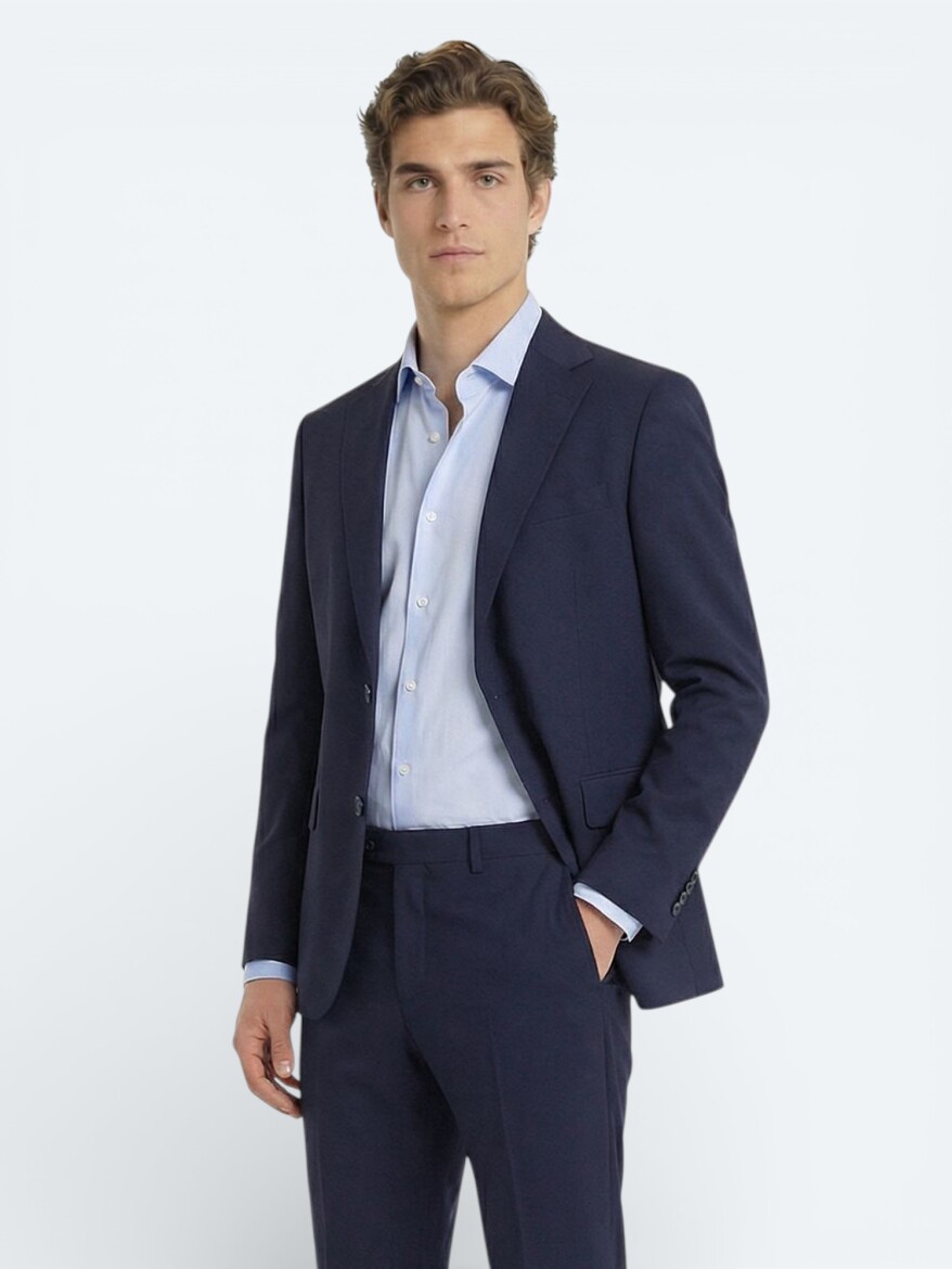 Saks Düz Modern Fit Yün Karışımlı Takım Elbise - 1