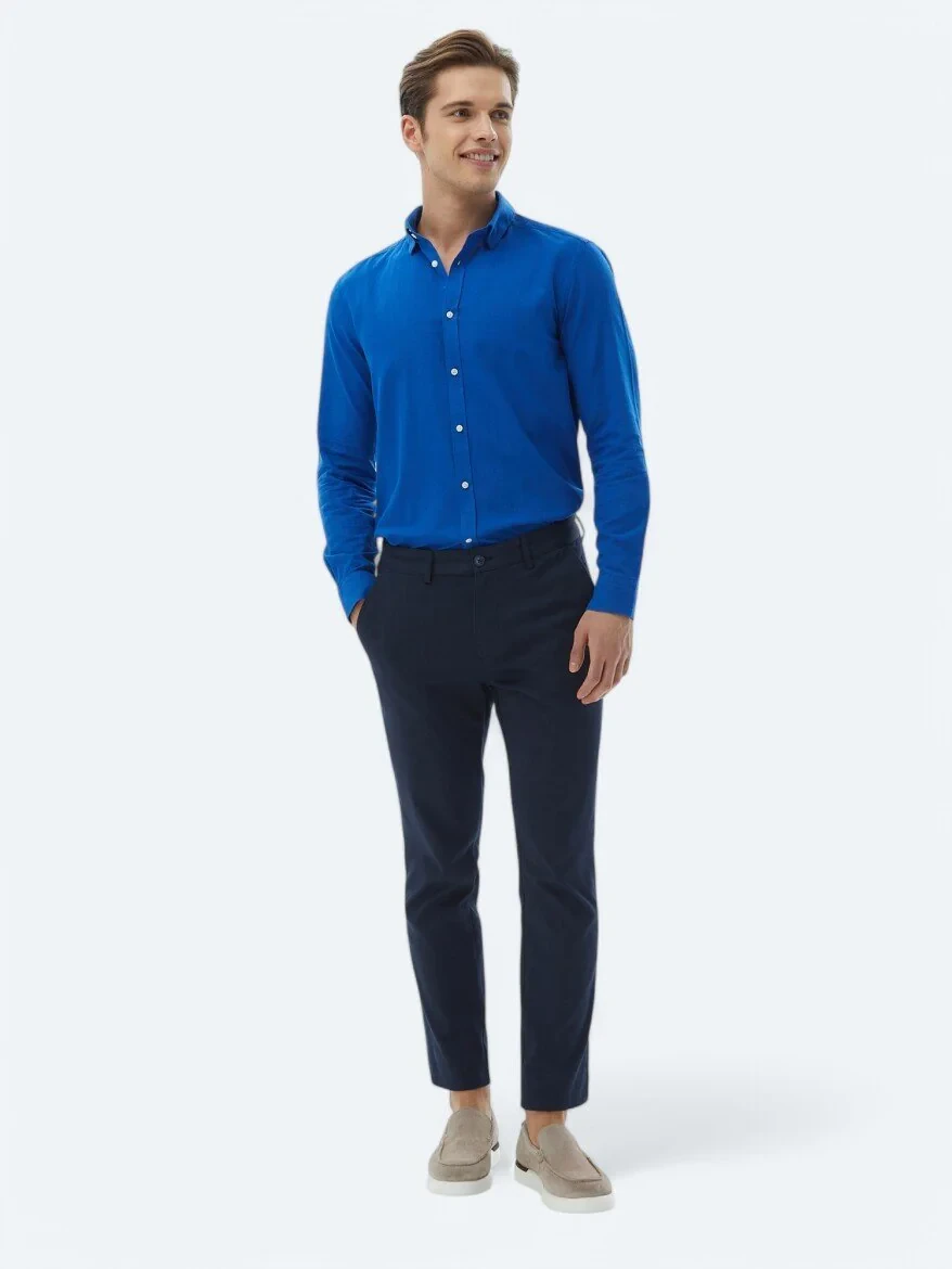 Saks Düz Regular Fit Dokuma Casual %100 Pamuk Gömlek - 2