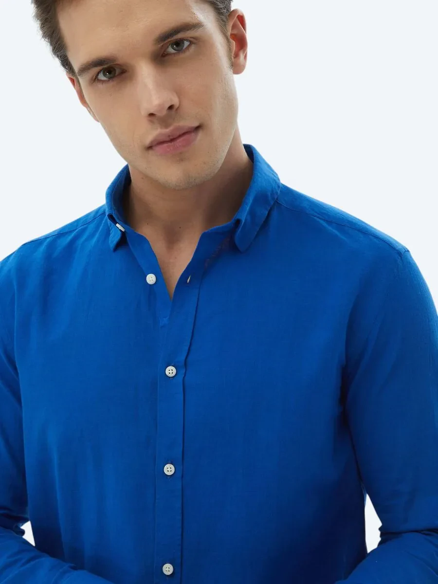 Saks Düz Regular Fit Dokuma Casual %100 Pamuk Gömlek - 3