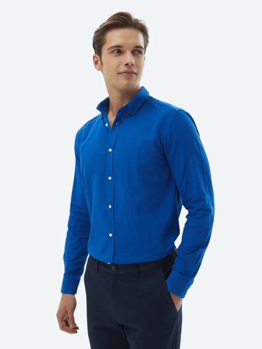 Saks Düz Regular Fit Dokuma Casual %100 Pamuk Gömlek 