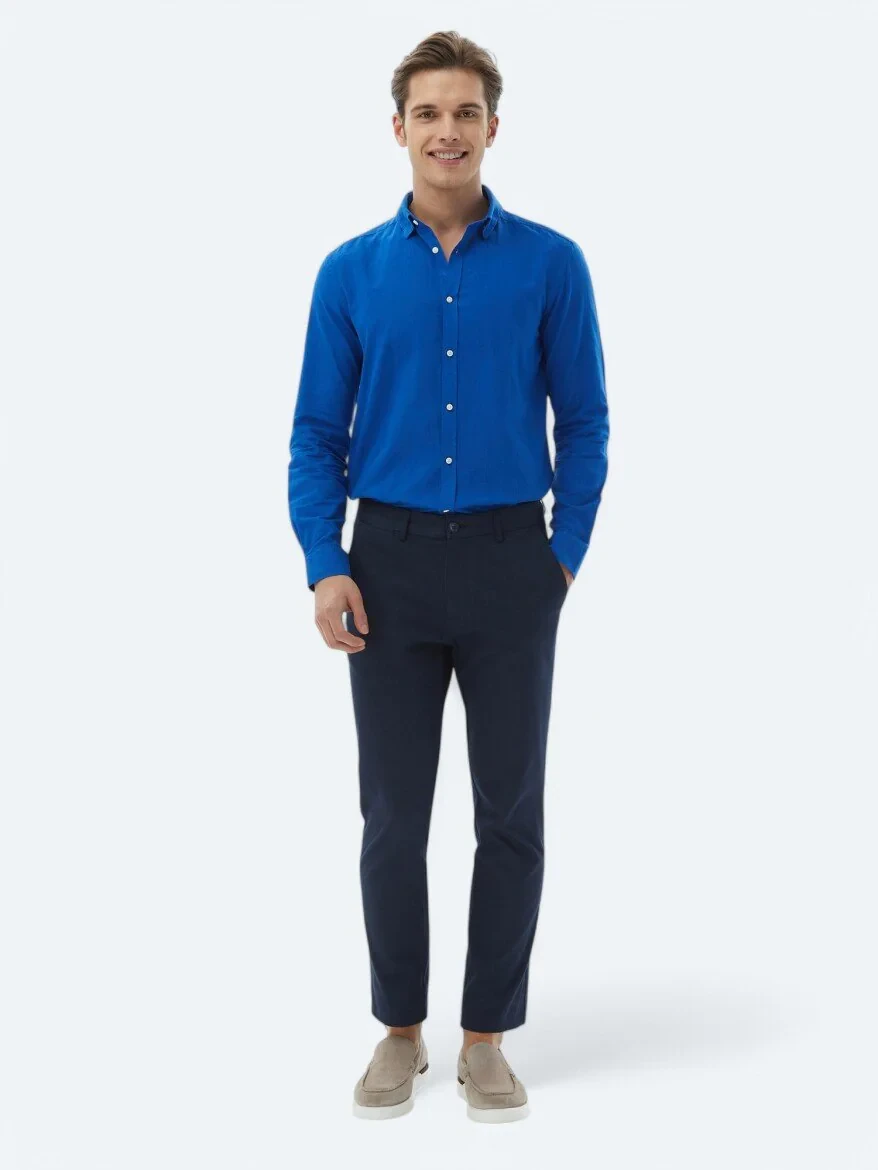 Saks Düz Regular Fit Dokuma Casual %100 Pamuk Gömlek - 5