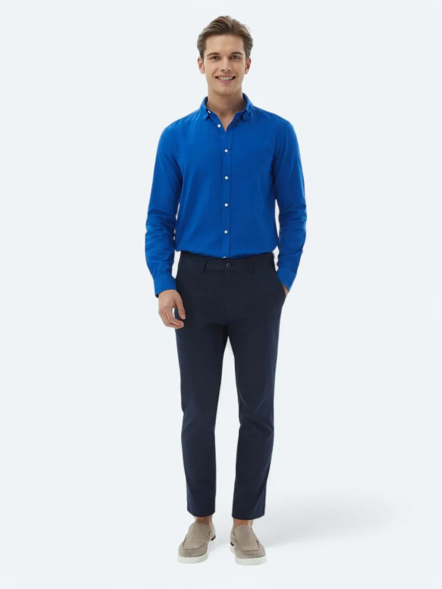 Saks Düz Regular Fit Dokuma Casual %100 Pamuk Gömlek - 5