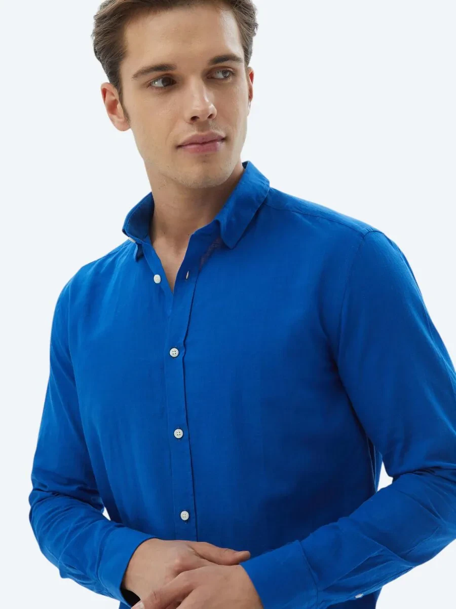 Saks Düz Regular Fit Dokuma Casual %100 Pamuk Gömlek - 6