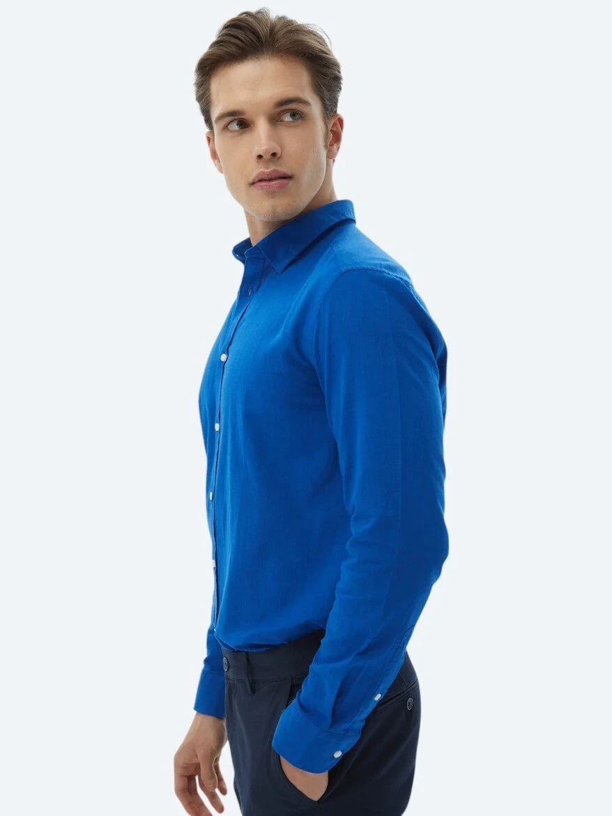 Saks Düz Regular Fit Dokuma Casual %100 Pamuk Gömlek - 7