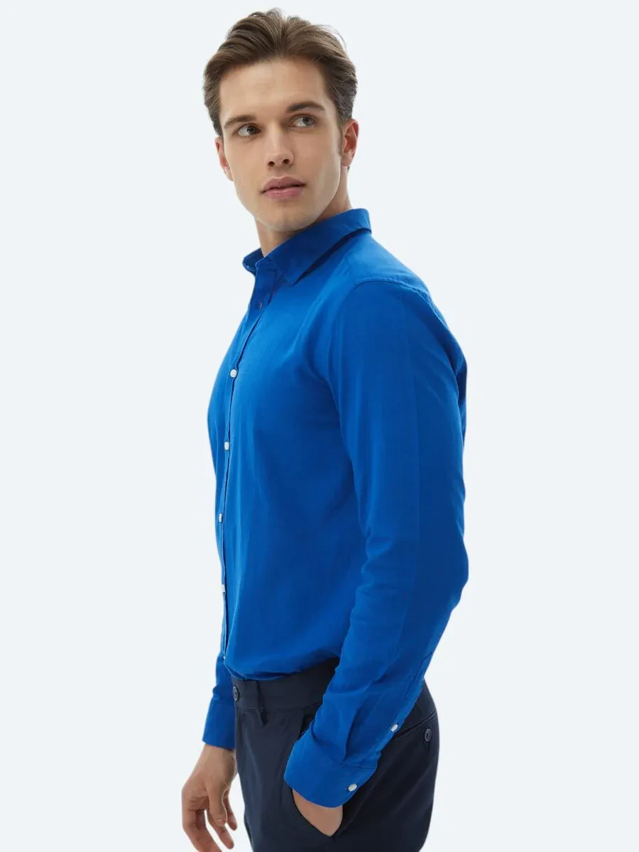 Saks Düz Regular Fit Dokuma Casual %100 Pamuk Gömlek - 7
