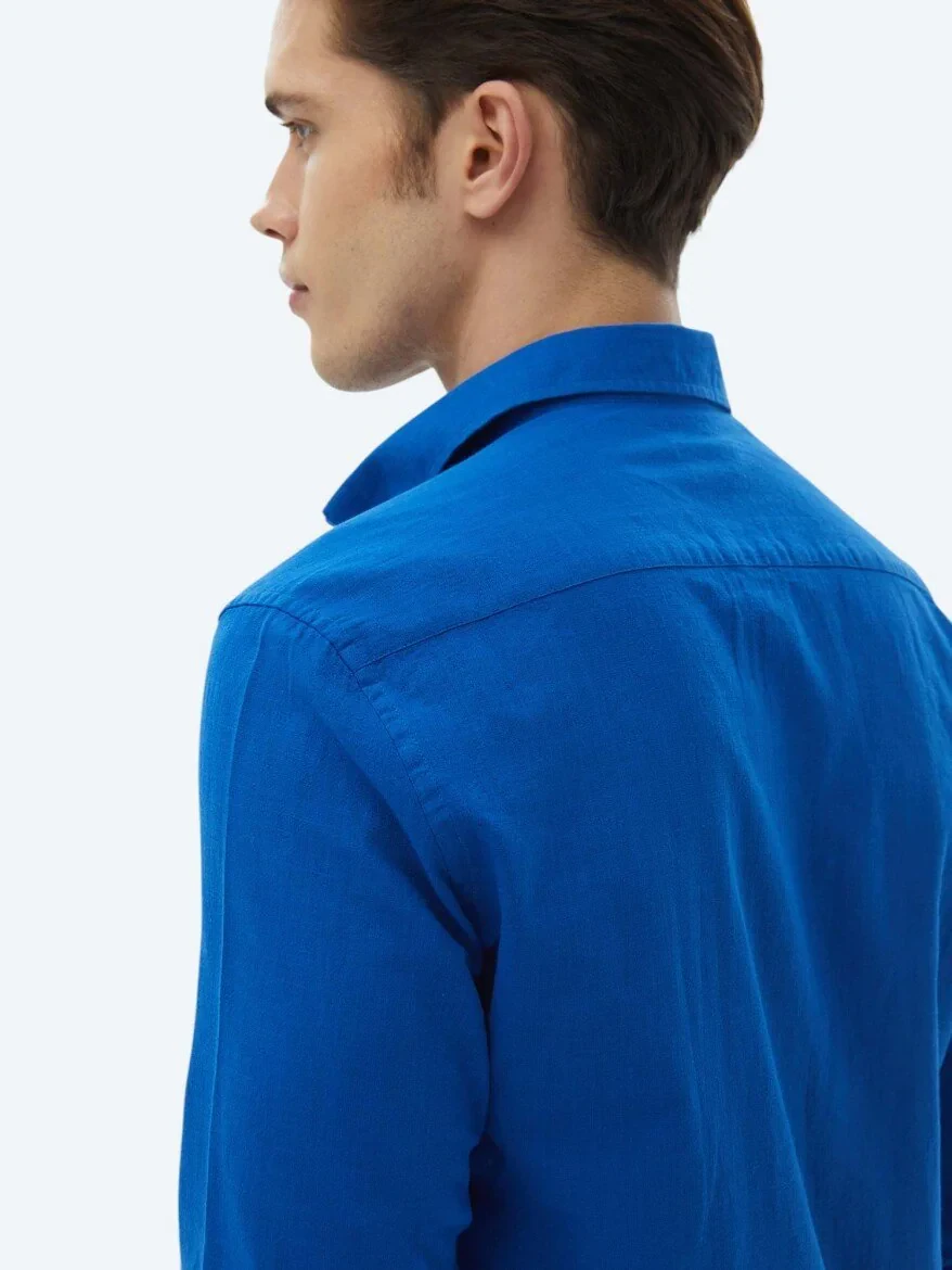 Saks Düz Regular Fit Dokuma Casual %100 Pamuk Gömlek - 8