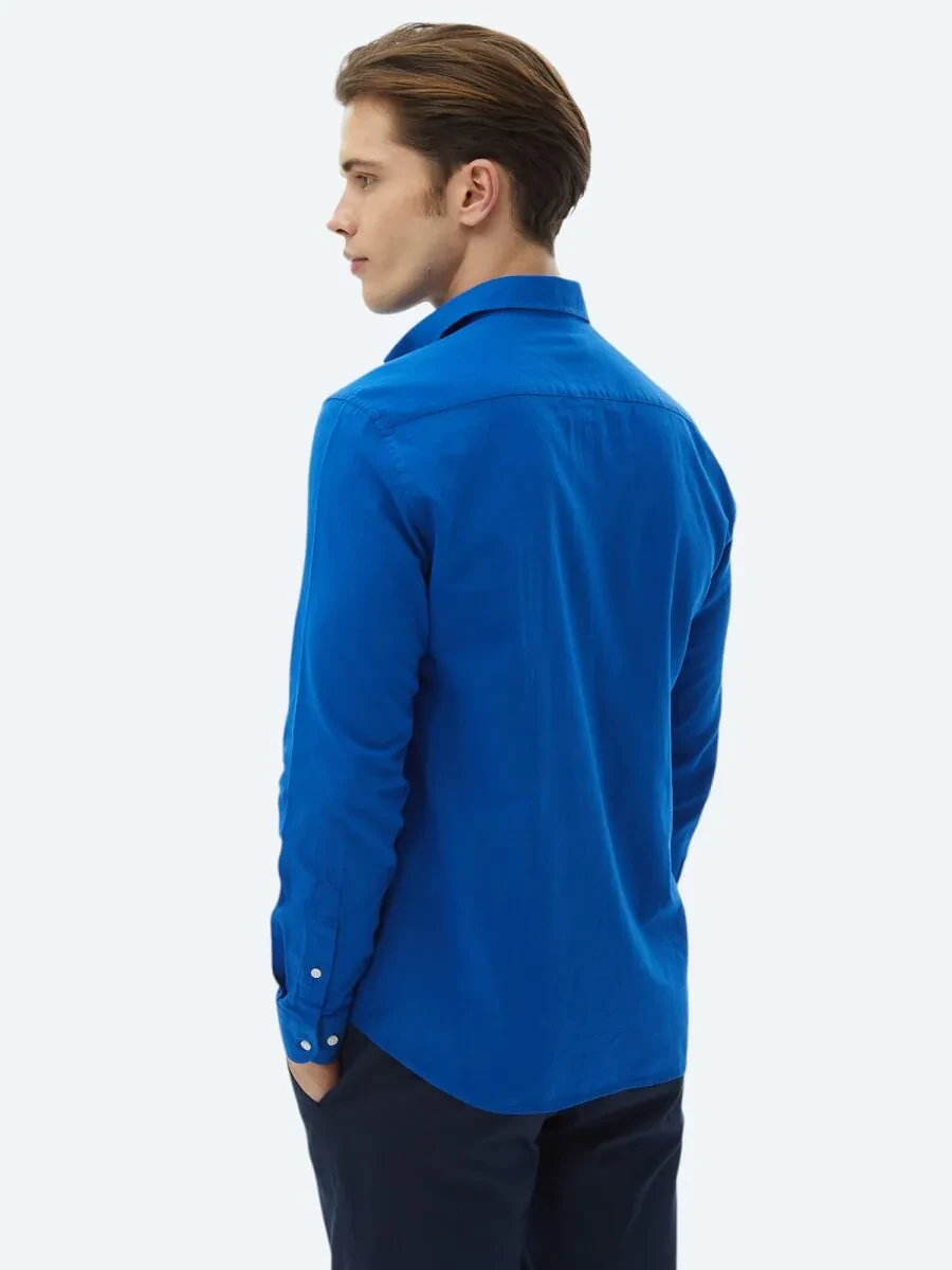 Saks Düz Regular Fit Dokuma Casual %100 Pamuk Gömlek - 9
