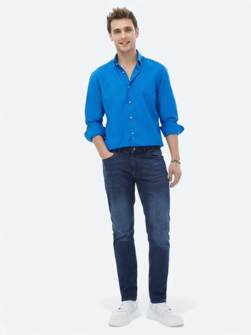 Saks Düz Regular Fit Dokuma Casual Pamuk Karışımlı Gömlek 