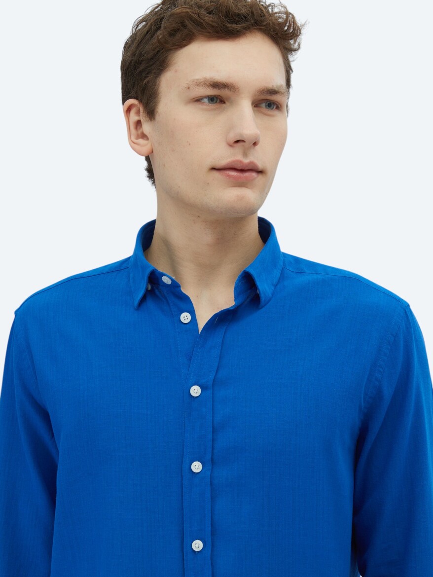 Saks Düz Regular Fit Uzun Dokuma Casual %100 Pamuk Gömlek - 3