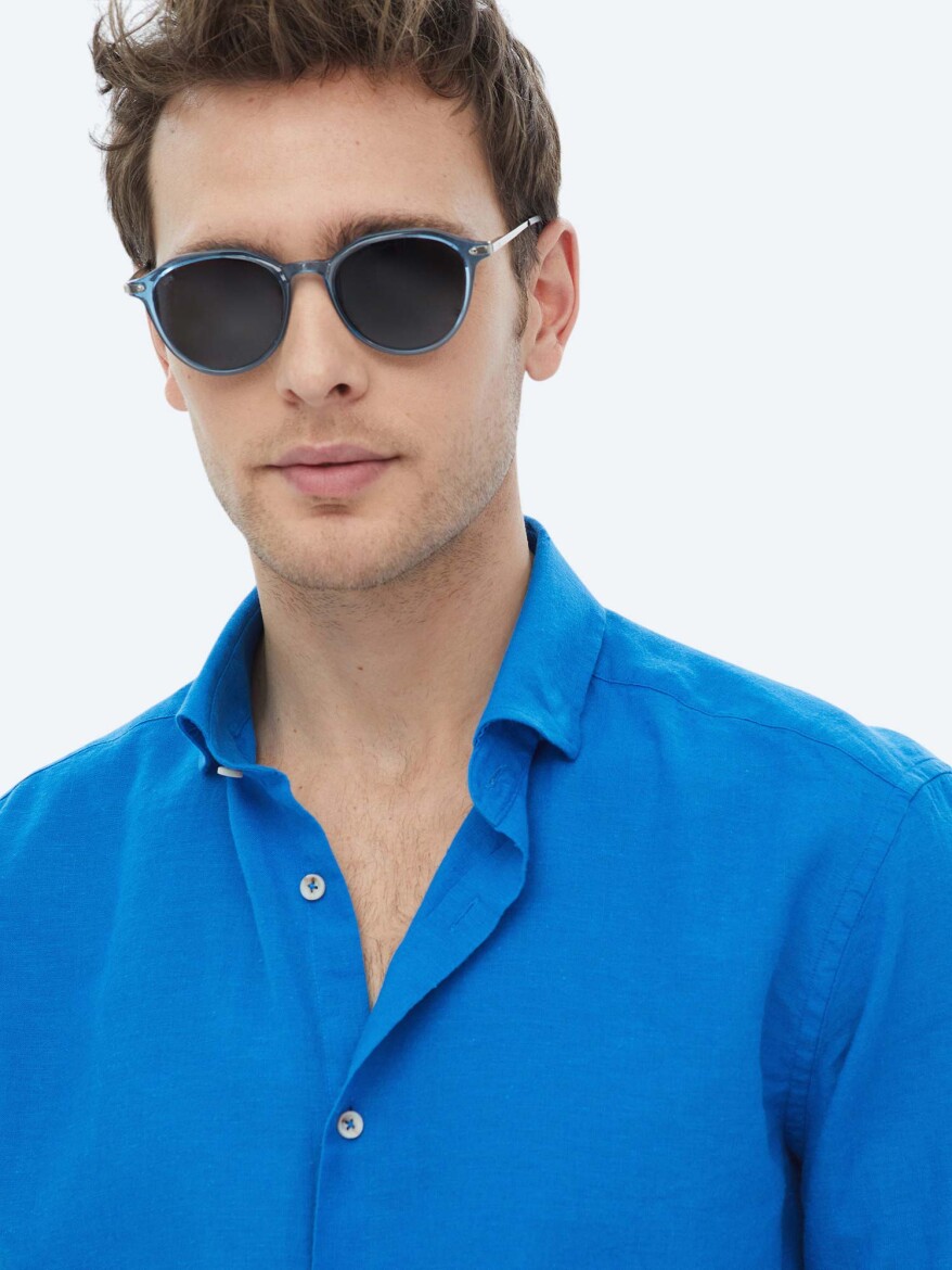 Saks Düz Regular Fit Uzun Dokuma Casual Pamuk Karışımlı Gömlek - 9