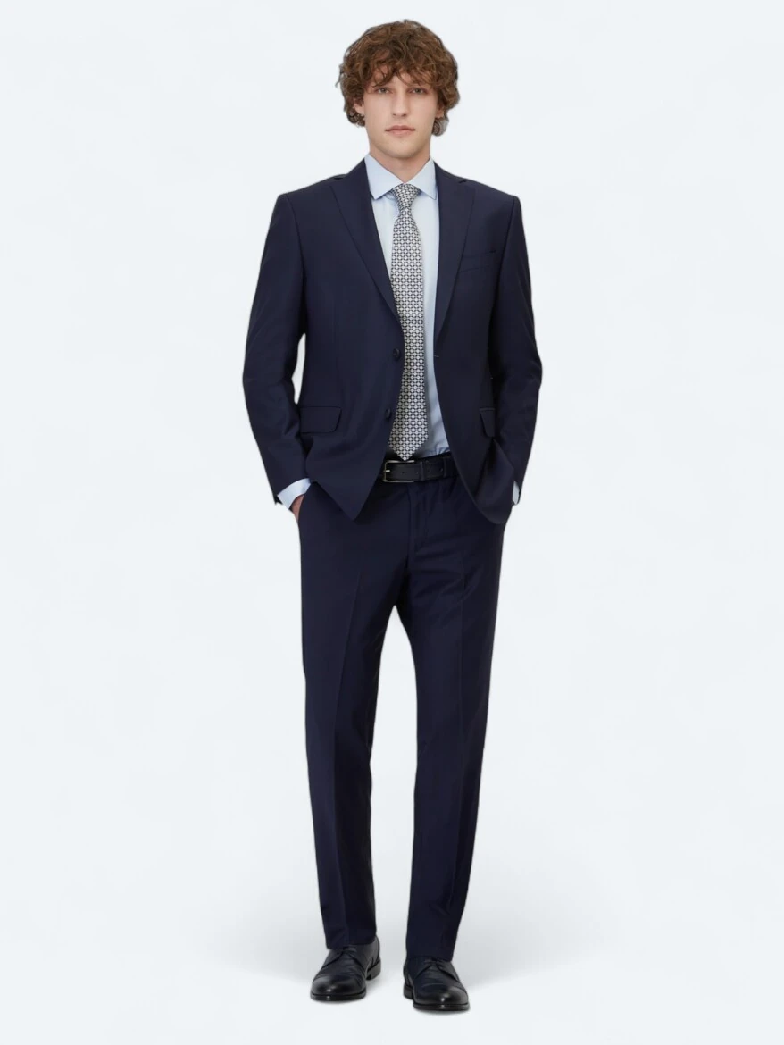 Saks Düz Regular Fit Yün Karışımlı Takım Elbise - KİP