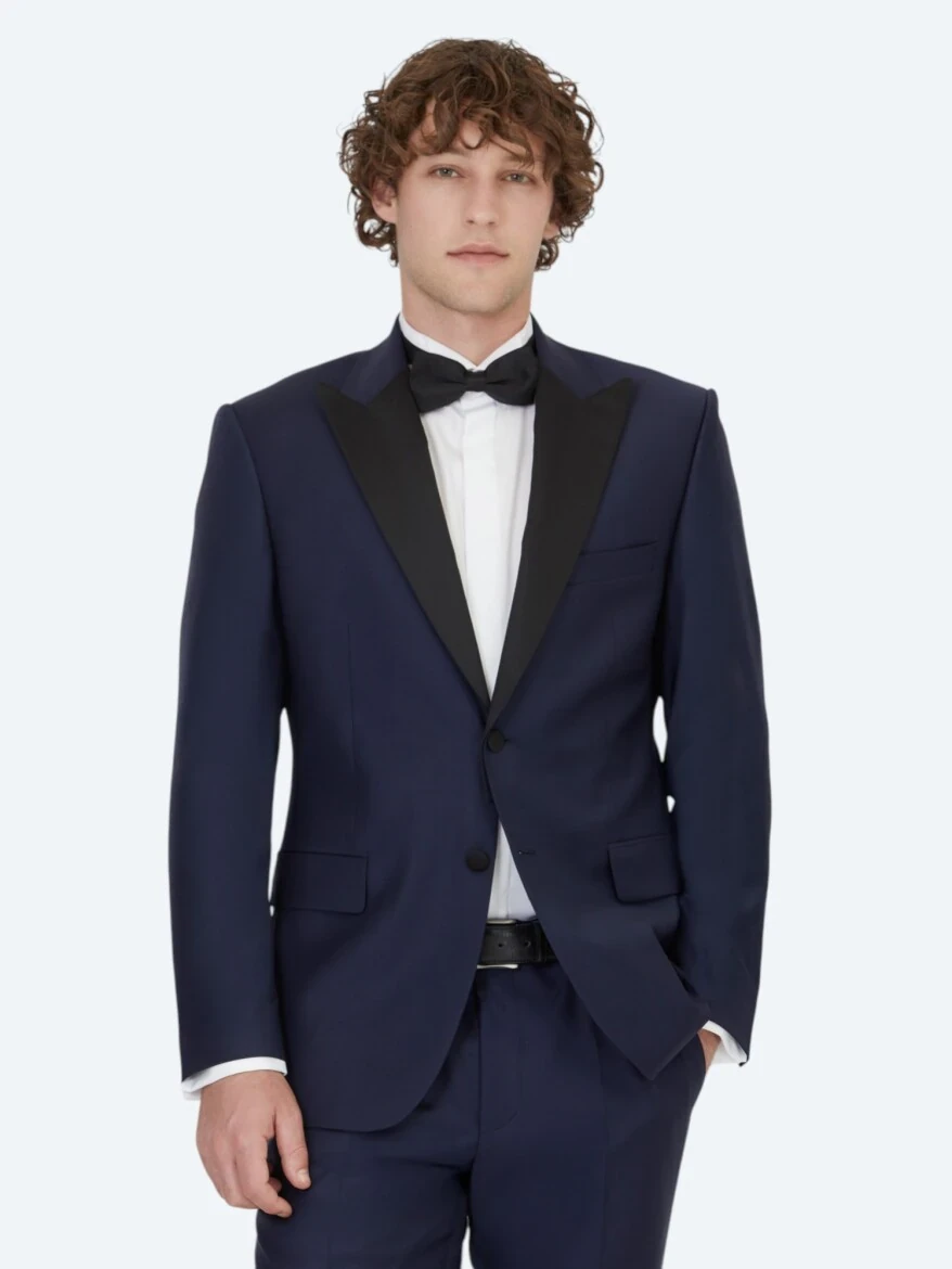 Saks Düz Slim Fit Çıkarılabilir Kruvaze Yaka Prinç Smokin Takım Elbise - 1