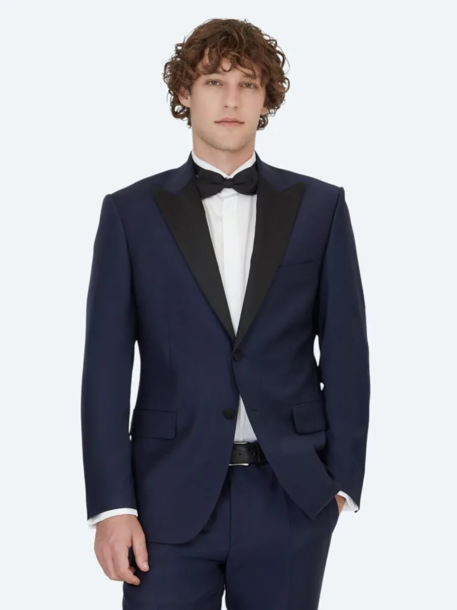 Saks Düz Slim Fit Çıkarılabilir Kruvaze Yaka Prinç Smokin Takım Elbise - 1