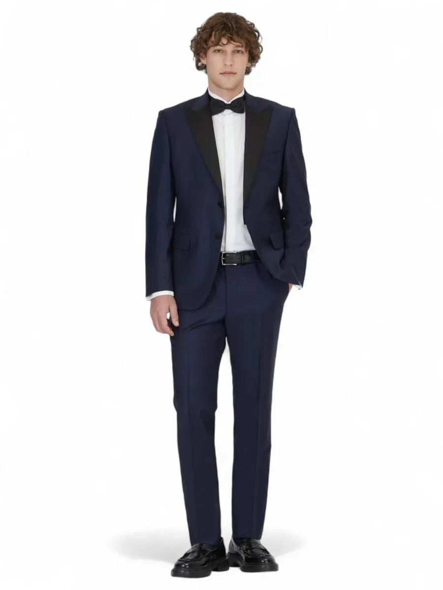 Saks Düz Slim Fit Çıkarılabilir Kruvaze Yaka Prinç Smokin Takım Elbise - 2