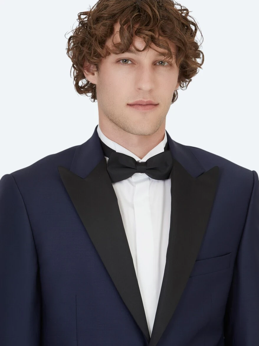 Saks Düz Slim Fit Çıkarılabilir Kruvaze Yaka Prinç Smokin Takım Elbise - 3