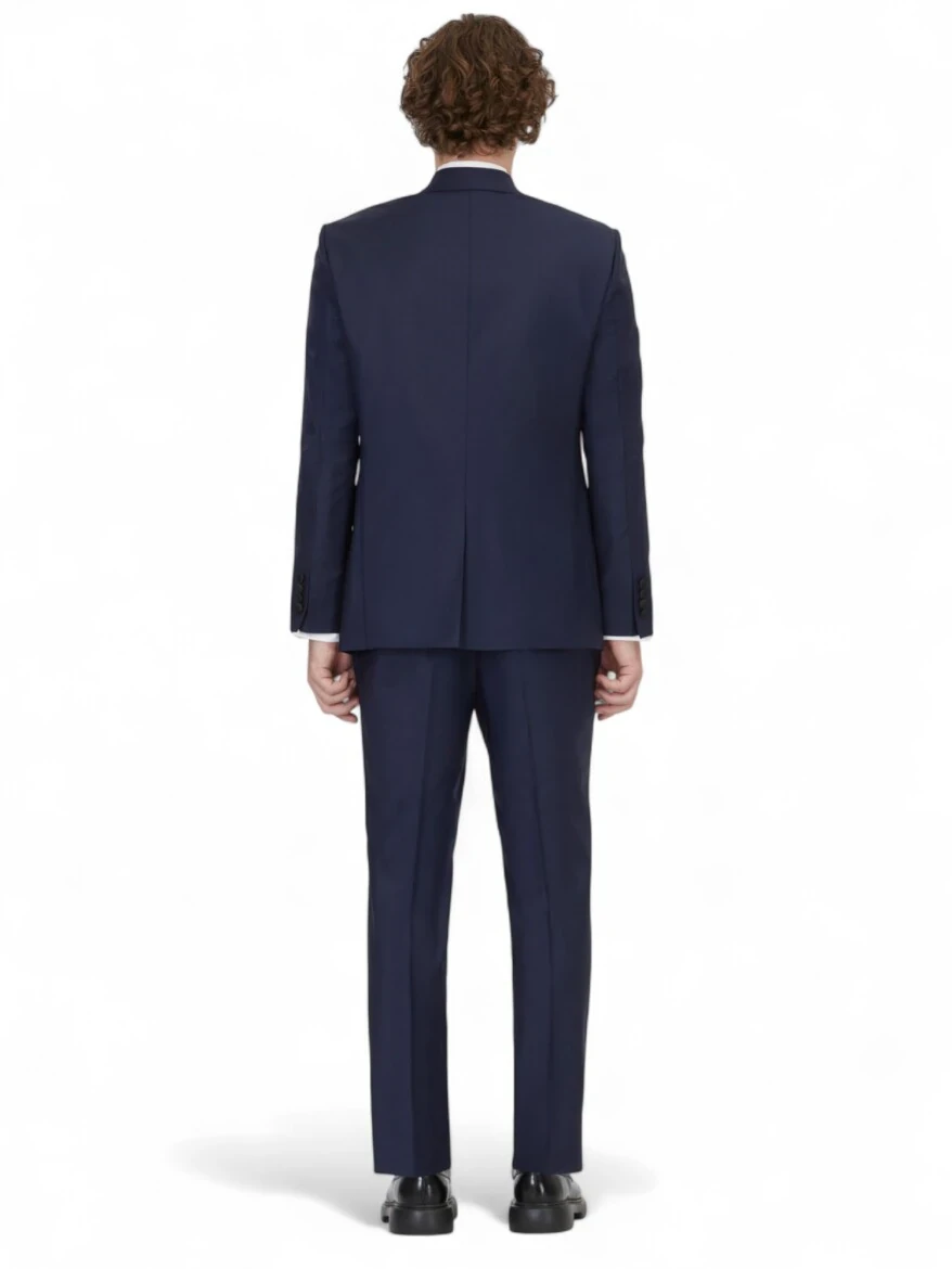 Saks Düz Slim Fit Çıkarılabilir Kruvaze Yaka Prinç Smokin Takım Elbise - 5