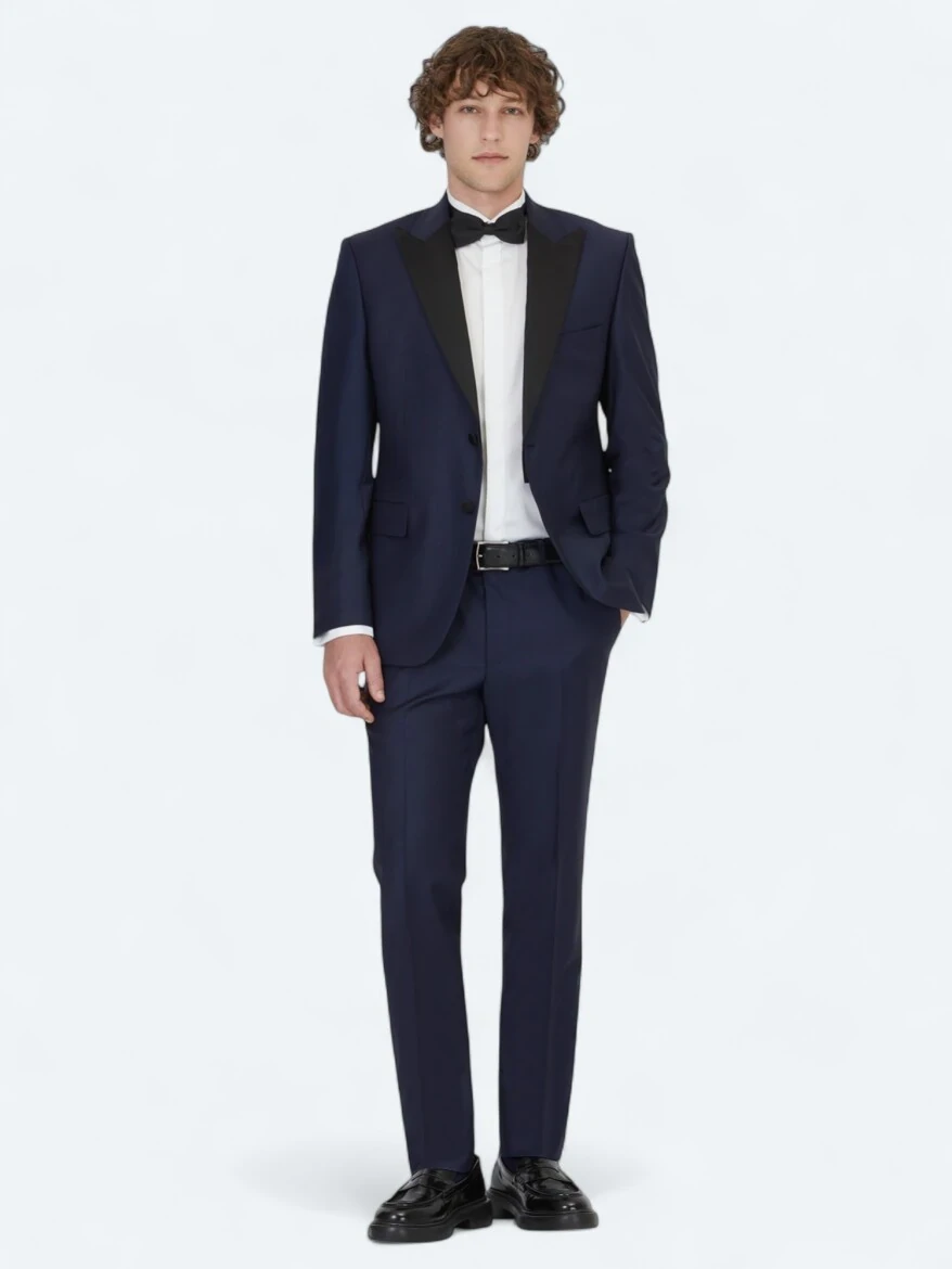 Saks Düz Slim Fit Çıkarılabilir Kruvaze Yaka Prinç Smokin Takım Elbise - 2