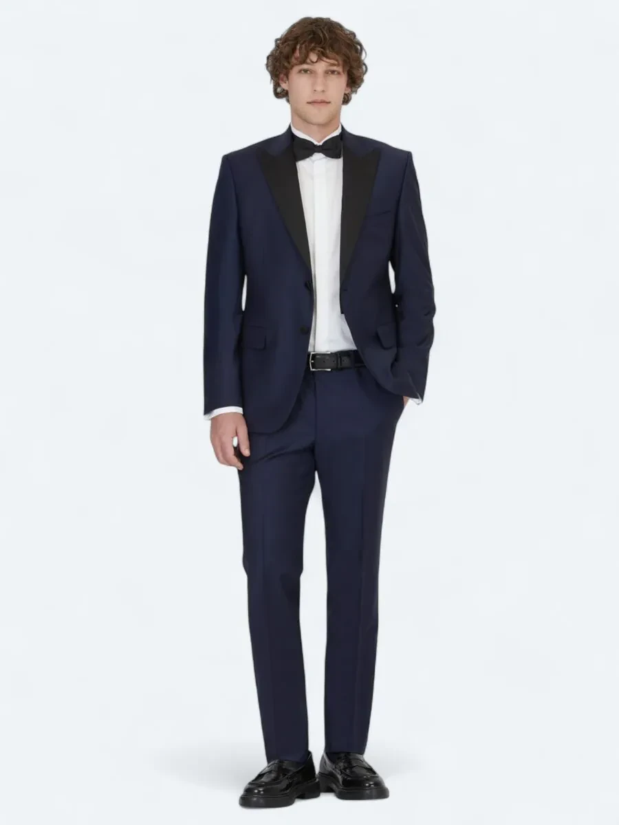 Saks Düz Slim Fit Çıkarılabilir Kruvaze Yaka Prinç Smokin Takım Elbise - 2