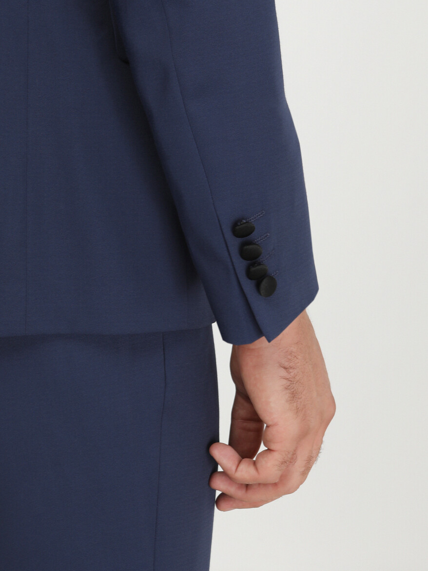 Saks Düz Slim Fit Demonte Yaka Dokuma Yelekli Smokin Takım Elbise - 5