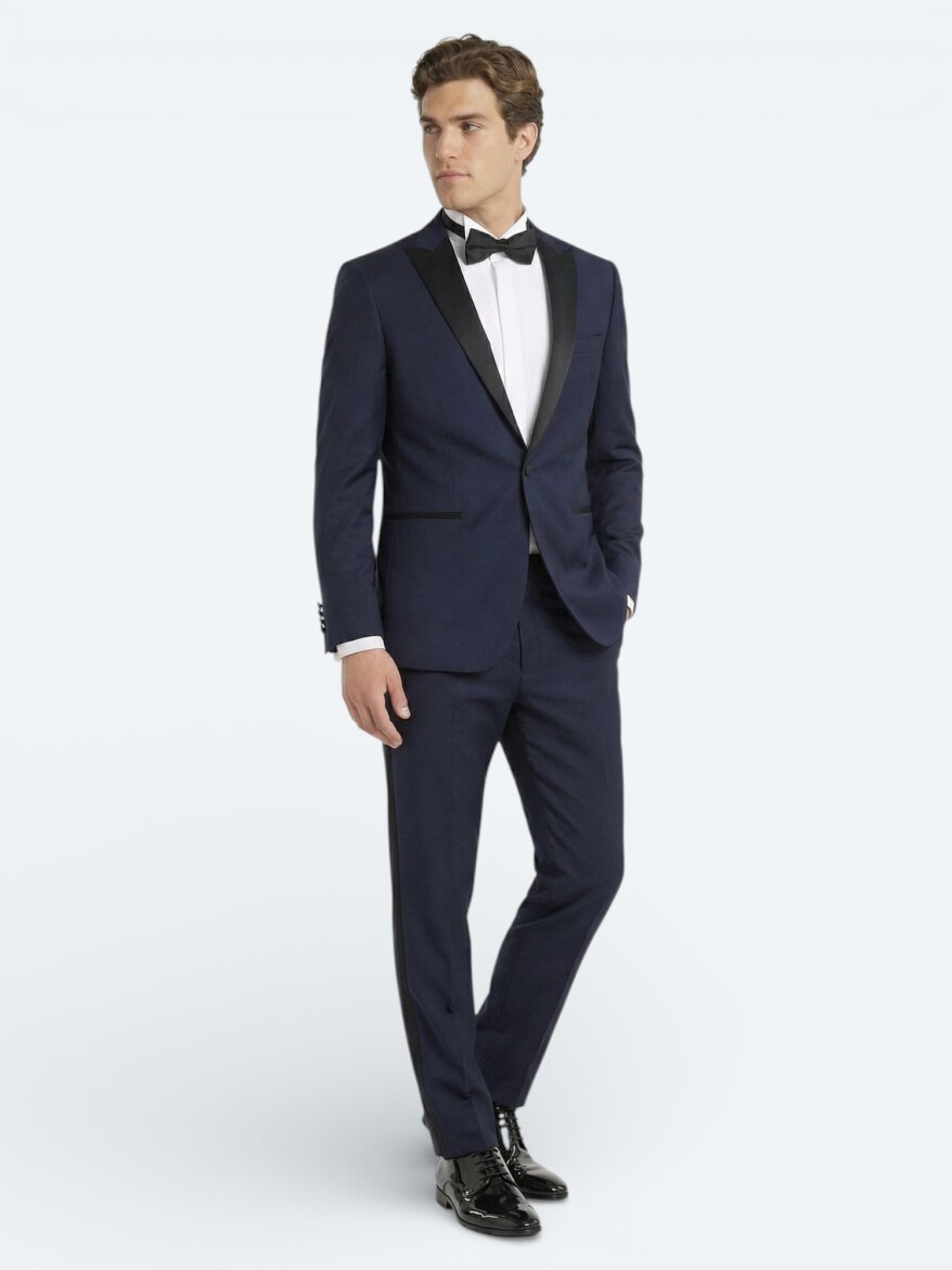 Saks Düz Slim Fit Kelebek Yaka Dokuma Smokin Takım Elbise - 1