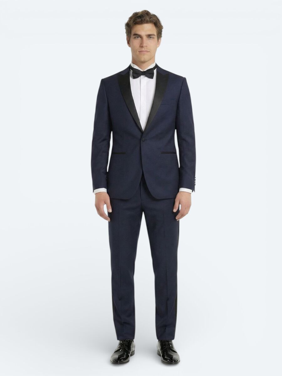 Saks Düz Slim Fit Kelebek Yaka Dokuma Smokin Takım Elbise - 3