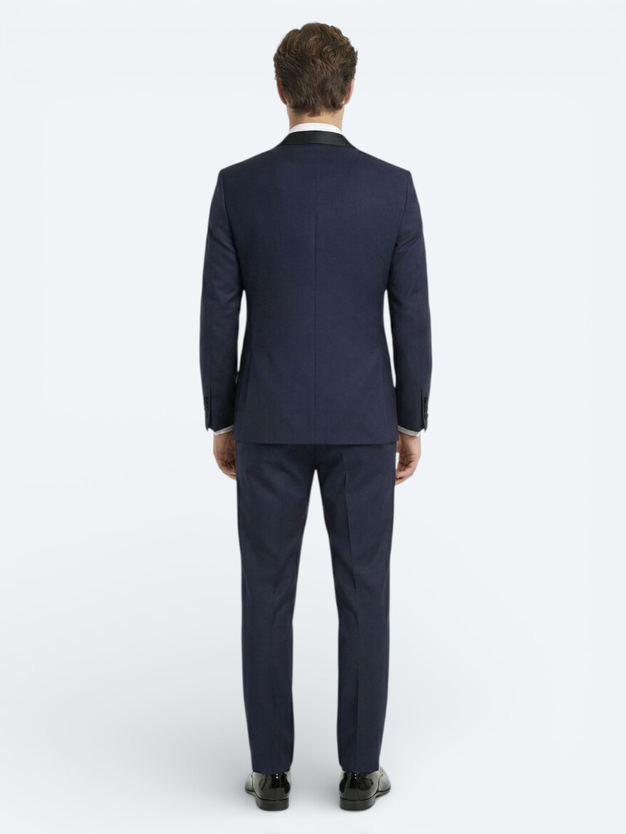 Saks Düz Slim Fit Kelebek Yaka Dokuma Smokin Takım Elbise - 4