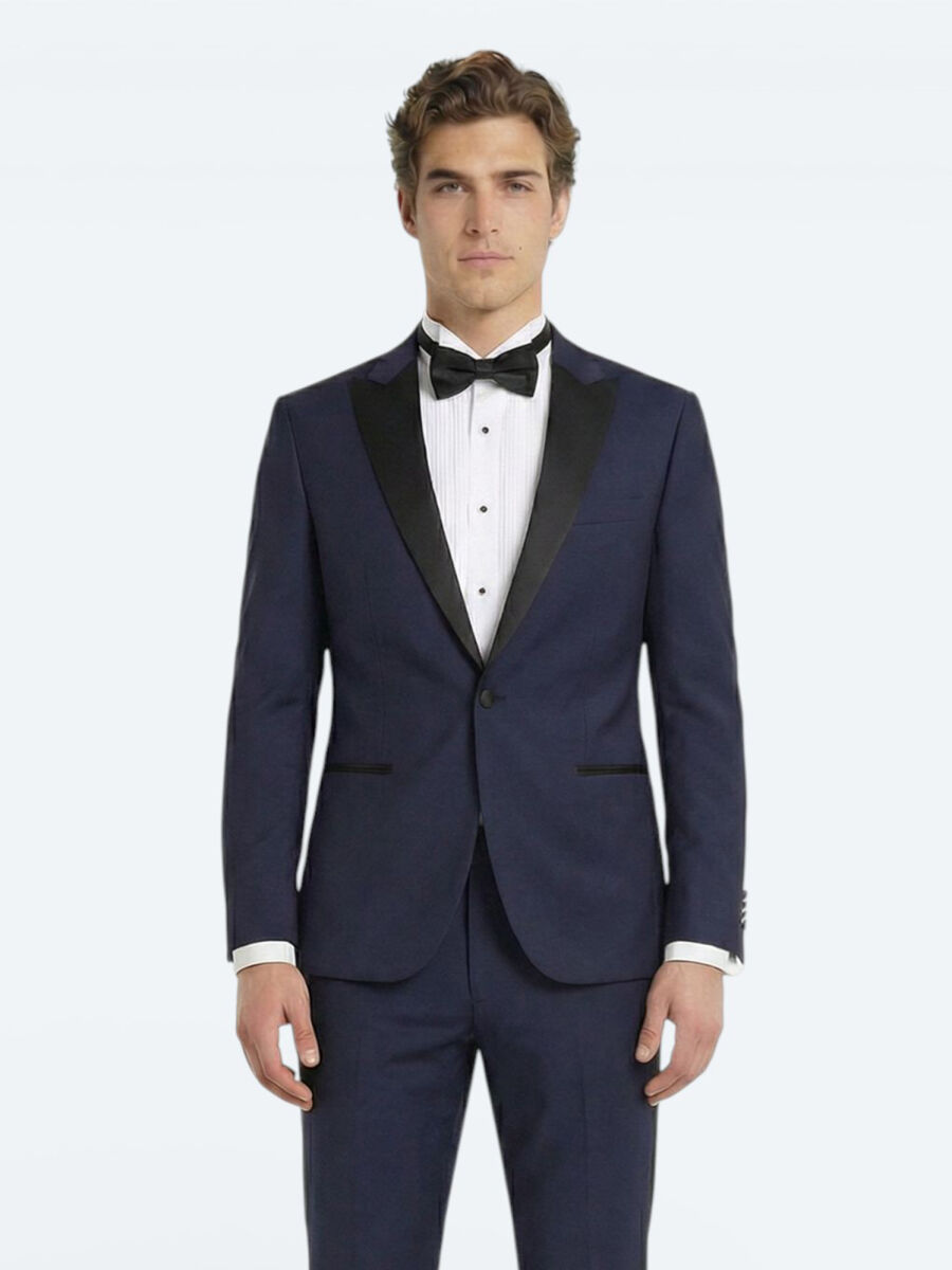 Saks Düz Slim Fit Kruvaze Yaka Dokuma Smokin Takım Elbise - 1