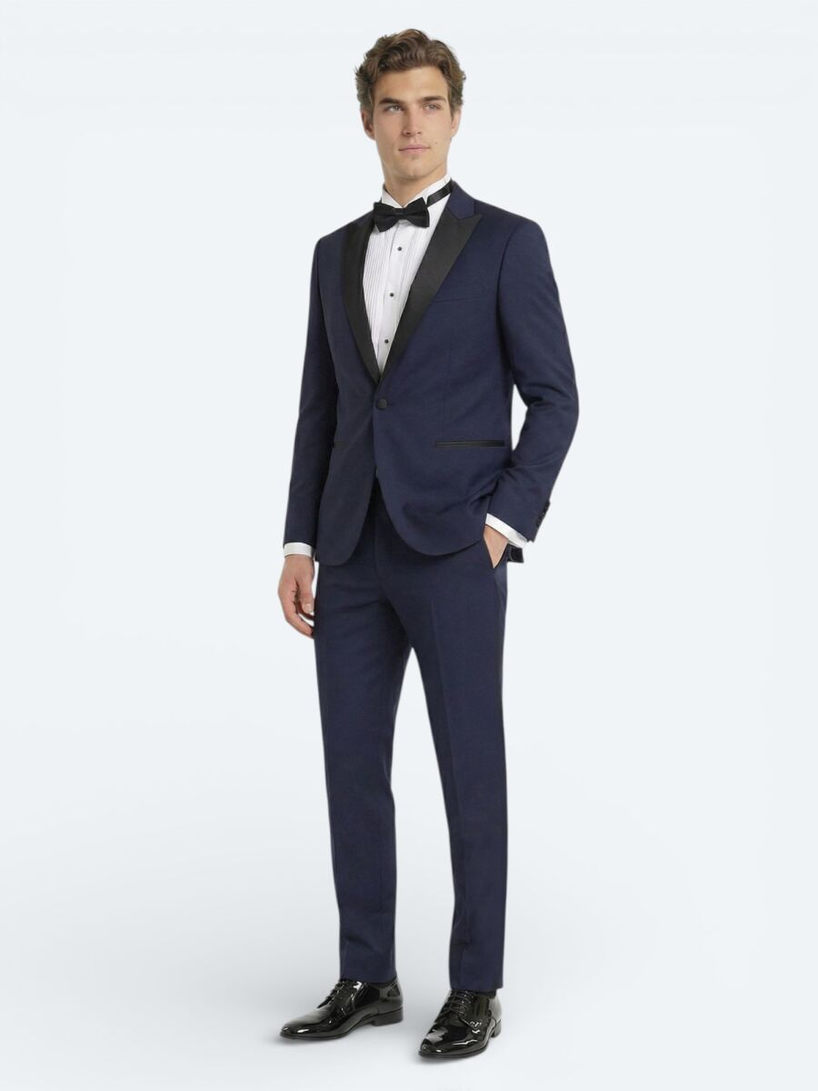 Saks Düz Slim Fit Kruvaze Yaka Dokuma Smokin Takım Elbise - 2