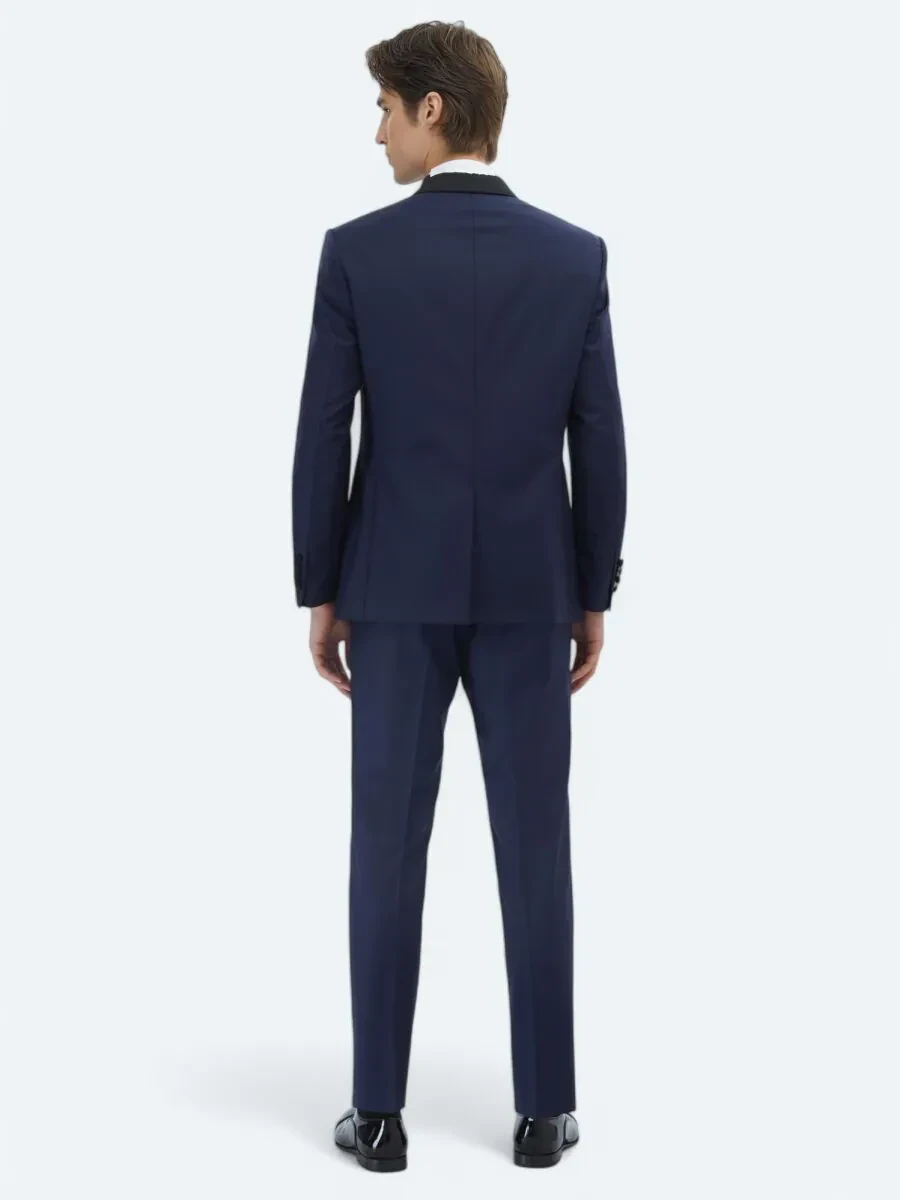 Saks Düz Slim Fit Şal Yaka Dokuma Smokin Takım Elbise - 5