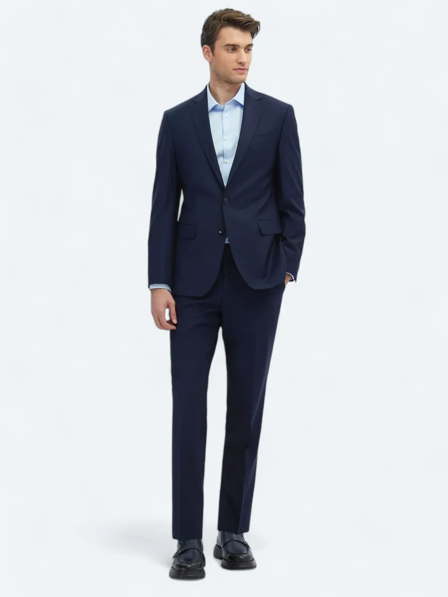 Saks Düz Slim Fit Yün Karışımlı Takım Elbise - 2
