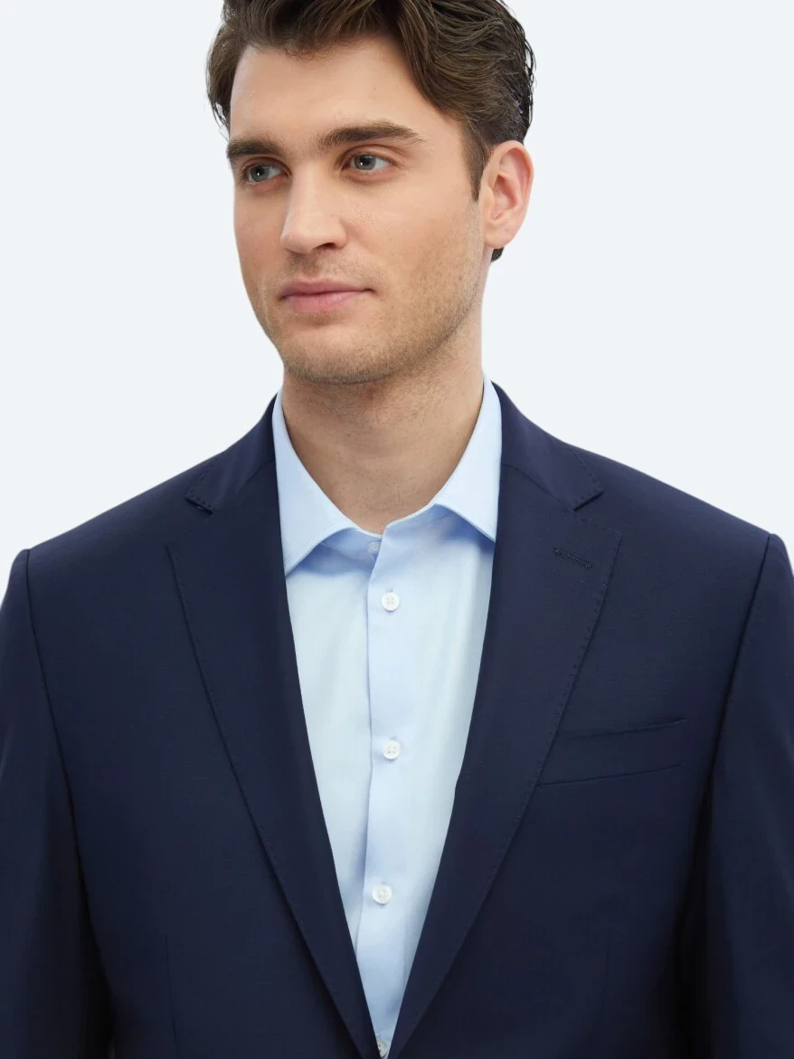 Saks Düz Slim Fit Yün Karışımlı Takım Elbise - 3