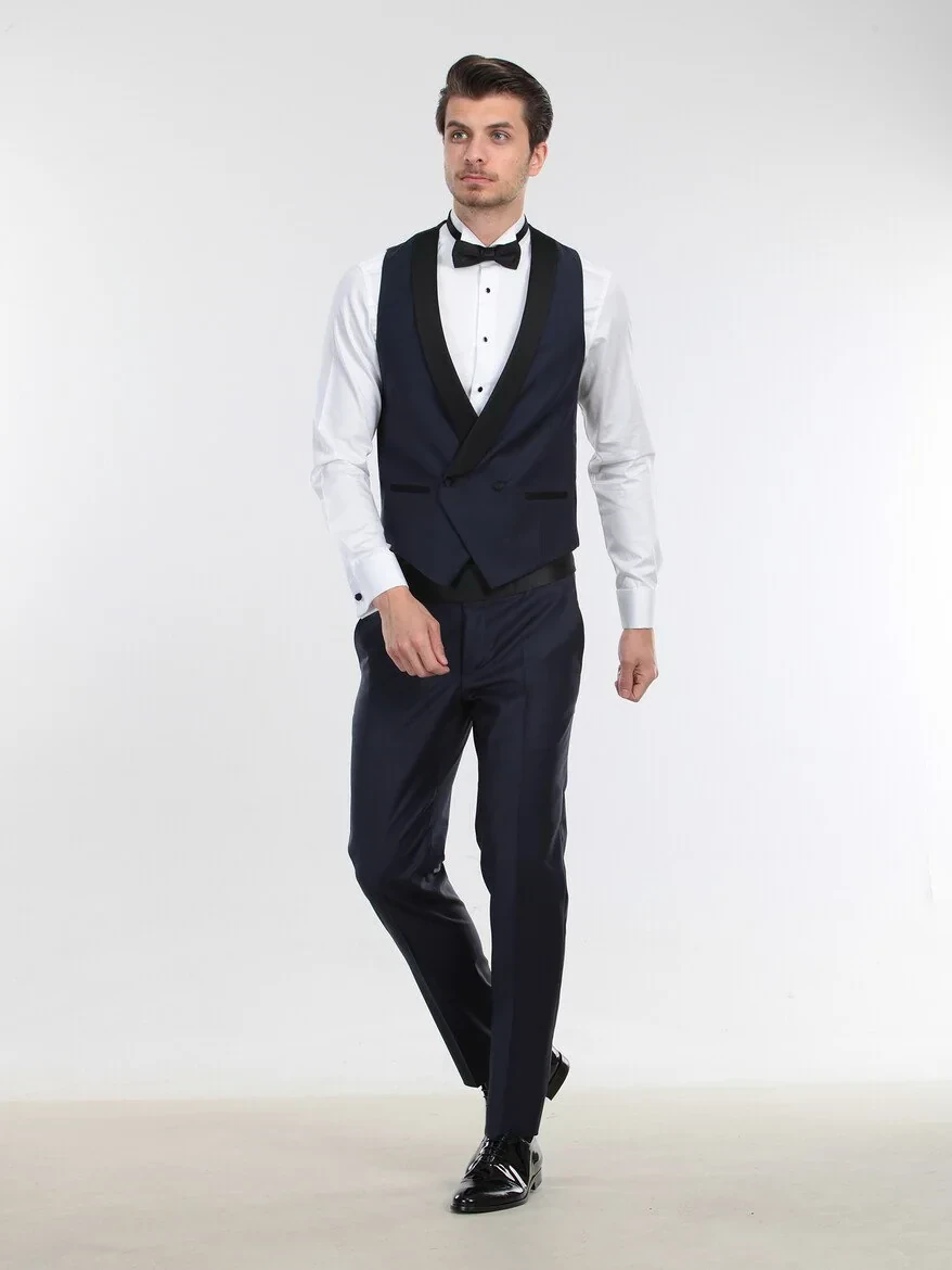 Saks Fitted Fit Şal Yaka Klasik Yelek - 4